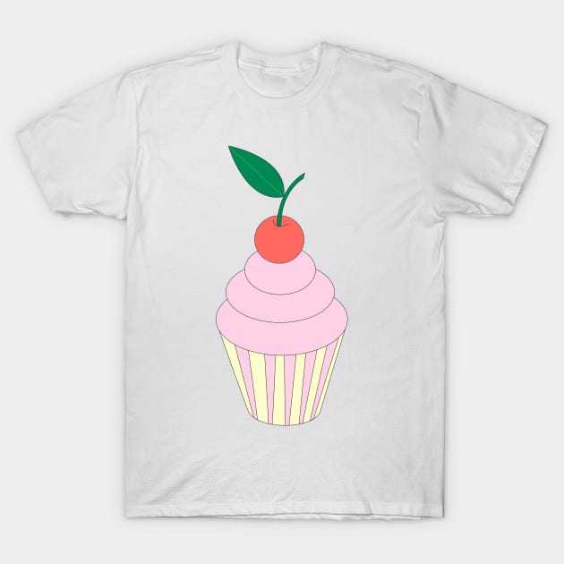 Pink Cupcake With Cherry On Top Digital Art | Melanie Jensen Illustrations T-Shirt by illusima